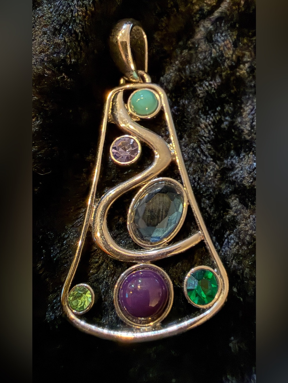 Silver tone  Multi-Gem Teardrop Pendant in Green, Purple & Blue pendant only